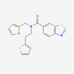 molecular formula C19H16N2O2S2 B2359482 N-(furan-2-ylmethyl)-N-(2-(thiophen-2-yl)ethyl)benzo[d]thiazole-6-carboxamide CAS No. 1797074-19-1