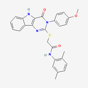 molecular formula C27H24N4O3S B2359538 N-(2,5-dimethylphenyl)-2-{[3-(4-methoxyphenyl)-4-oxo-3H,4H,5H-pyrimido[5,4-b]indol-2-yl]sulfanyl}acetamide CAS No. 536707-42-3