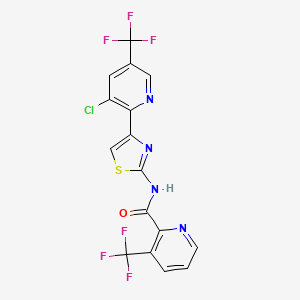 molecular formula C16H7ClF6N4OS B2359666 N-{4-[3-chloro-5-(trifluoromethyl)pyridin-2-yl]-1,3-thiazol-2-yl}-3-(trifluoromethyl)pyridine-2-carboxamide CAS No. 2060748-79-8