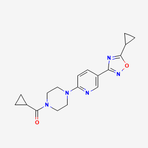 molecular formula C18H21N5O2 B2359775 Cyclopropyl(4-(5-(5-cyclopropyl-1,2,4-oxadiazol-3-yl)pyridin-2-yl)piperazin-1-yl)methanone CAS No. 1219904-10-5