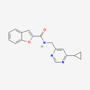 molecular formula C17H15N3O2 B2359853 N-[(6-cyclopropylpyrimidin-4-yl)methyl]-1-benzofuran-2-carboxamide CAS No. 2194849-61-9