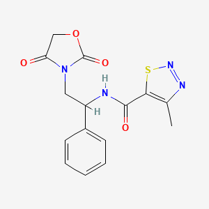 molecular formula C15H14N4O4S B2359864 N-(2-(2,4-dioxooxazolidin-3-yl)-1-phenylethyl)-4-methyl-1,2,3-thiadiazole-5-carboxamide CAS No. 2034564-01-5
