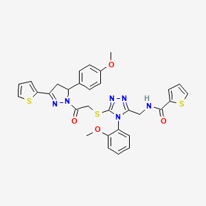 N-((4-(2-methoxyphenyl)-5-((2-(5-(4-methoxyphenyl)-3-(thiophen-2-yl)-4,5-dihydro-1H-pyrazol-1-yl)-2-oxoethyl)thio)-4H-1,2,4-triazol-3-yl)methyl)thiophene-2-carboxamide