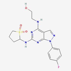 2-((1-(4-fluorophenyl)-4-((2-hydroxyethyl)amino)-1H-pyrazolo[3,4-d]pyrimidin-6-yl)amino)tetrahydrothiophene 1,1-dioxide