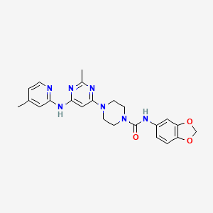 molecular formula C23H25N7O3 B2359948 N-(benzo[d][1,3]dioxol-5-yl)-4-(2-methyl-6-((4-methylpyridin-2-yl)amino)pyrimidin-4-yl)piperazine-1-carboxamide CAS No. 1428352-06-0