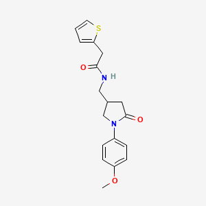 molecular formula C18H20N2O3S B2359991 N-((1-(4-methoxyphenyl)-5-oxopyrrolidin-3-yl)methyl)-2-(thiophen-2-yl)acetamide CAS No. 955222-02-3
