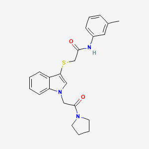 molecular formula C23H25N3O2S B2360023 2-((1-(2-oxo-2-(pyrrolidin-1-yl)ethyl)-1H-indol-3-yl)thio)-N-(m-tolyl)acetamide CAS No. 877658-67-8