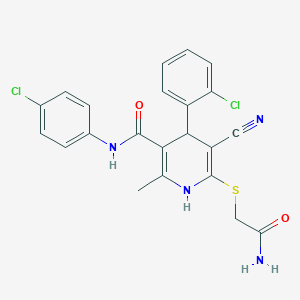 molecular formula C22H18Cl2N4O2S B2360039 6-((2-amino-2-oxoethyl)thio)-4-(2-chlorophenyl)-N-(4-chlorophenyl)-5-cyano-2-methyl-1,4-dihydropyridine-3-carboxamide CAS No. 310454-30-9