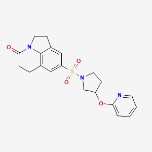 molecular formula C20H21N3O4S B2360048 8-((3-(pyridin-2-yloxy)pyrrolidin-1-yl)sulfonyl)-5,6-dihydro-1H-pyrrolo[3,2,1-ij]quinolin-4(2H)-one CAS No. 1903440-63-0
