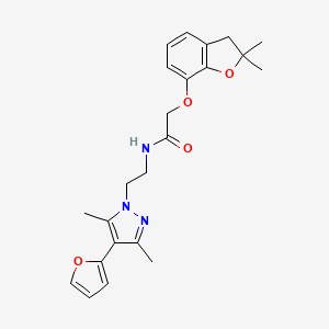 molecular formula C23H27N3O4 B2360050 2-((2,2-dimethyl-2,3-dihydrobenzofuran-7-yl)oxy)-N-(2-(4-(furan-2-yl)-3,5-dimethyl-1H-pyrazol-1-yl)ethyl)acetamide CAS No. 2034514-23-1