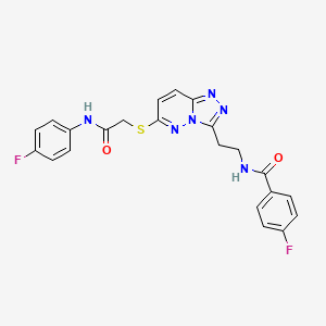 molecular formula C22H18F2N6O2S B2360053 4-fluoro-N-(2-(6-((2-((4-fluorophenyl)amino)-2-oxoethyl)thio)-[1,2,4]triazolo[4,3-b]pyridazin-3-yl)ethyl)benzamide CAS No. 897619-68-0