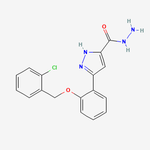 molecular formula C17H15ClN4O2 B2360057 3-(2-((2-chlorobenzyl)oxy)phenyl)-1H-pyrazole-5-carbohydrazide CAS No. 1038995-97-9
