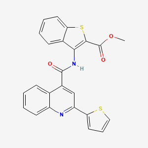 molecular formula C24H16N2O3S2 B2360077 Methyl 3-(2-(thiophen-2-yl)quinoline-4-carboxamido)benzo[b]thiophene-2-carboxylate CAS No. 477534-76-2