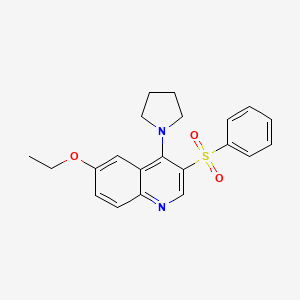 molecular formula C21H22N2O3S B2360108 6-Ethoxy-3-(phenylsulfonyl)-4-pyrrolidin-1-ylquinoline CAS No. 866811-82-7