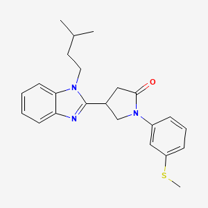 molecular formula C23H27N3OS B2360113 4-(1-isopentyl-1H-benzo[d]imidazol-2-yl)-1-(3-(methylthio)phenyl)pyrrolidin-2-one CAS No. 847397-72-2