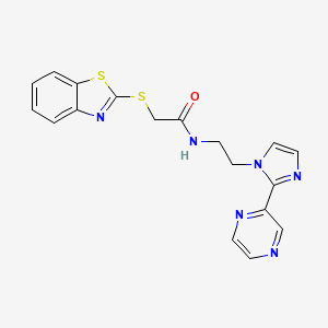 molecular formula C18H16N6OS2 B2360121 2-(1,3-benzothiazol-2-ylsulfanyl)-N-{2-[2-(pyrazin-2-yl)-1H-imidazol-1-yl]ethyl}acetamide CAS No. 2097860-56-3