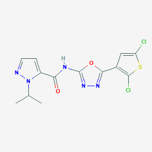 molecular formula C13H11Cl2N5O2S B2360125 N-(5-(2,5-二氯噻吩-3-基)-1,3,4-恶二唑-2-基)-1-异丙基-1H-吡唑-5-甲酰胺 CAS No. 1170840-34-2