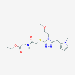 molecular formula C17H25N5O4S B2360220 ethyl 2-(2-{[4-(2-methoxyethyl)-5-[(1-methyl-1H-pyrrol-2-yl)methyl]-4H-1,2,4-triazol-3-yl]sulfanyl}acetamido)acetate CAS No. 868230-19-7