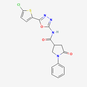molecular formula C17H13ClN4O3S B2360269 N-[5-(5-chlorothiophen-2-yl)-1,3,4-oxadiazol-2-yl]-5-oxo-1-phenylpyrrolidine-3-carboxamide CAS No. 1105234-56-7