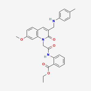 molecular formula C29H29N3O5 B2360305 ethyl 2-(2-(7-methoxy-2-oxo-3-((p-tolylamino)methyl)quinolin-1(2H)-yl)acetamido)benzoate CAS No. 932308-69-5