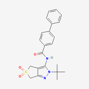 molecular formula C22H23N3O3S B2360333 N-{2-tert-butyl-5,5-dioxo-2H,4H,6H-5lambda6-thieno[3,4-c]pyrazol-3-yl}-[1,1'-biphenyl]-4-carboxamide CAS No. 681265-21-4