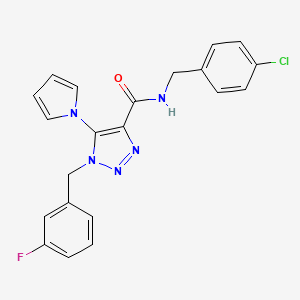 molecular formula C21H17ClFN5O B2360375 N-(4-chlorobenzyl)-1-(3-fluorobenzyl)-5-(1H-pyrrol-1-yl)-1H-1,2,3-triazole-4-carboxamide CAS No. 1251565-30-6
