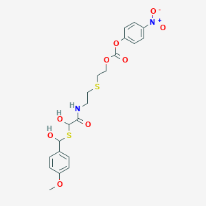 molecular formula C21H24N2O9S2 B236041 2-[2-[[2-Hydroxy-2-[hydroxy-(4-methoxyphenyl)methyl]sulfanylacetyl]amino]ethylsulfanyl]ethyl (4-nitrophenyl) carbonate CAS No. 136743-24-3