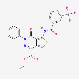molecular formula C23H16F3N3O4S B2360414 Ethyl 4-oxo-3-phenyl-5-[[3-(trifluoromethyl)benzoyl]amino]thieno[3,4-d]pyridazine-1-carboxylate CAS No. 851947-40-5