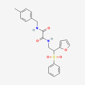 molecular formula C22H22N2O5S B2360469 N-[2-(benzenesulfonyl)-2-(furan-2-yl)ethyl]-N'-[(4-methylphenyl)methyl]ethanediamide CAS No. 896313-29-4