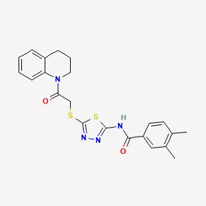 molecular formula C22H22N4O2S2 B2360610 N-(5-((2-(3,4-dihydroquinolin-1(2H)-yl)-2-oxoethyl)thio)-1,3,4-thiadiazol-2-yl)-3,4-dimethylbenzamide CAS No. 392300-35-5