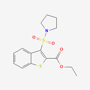 molecular formula C15H17NO4S2 B2360699 Ethyl 3-(pyrrolidin-1-ylsulfonyl)-1-benzothiophene-2-carboxylate CAS No. 932520-26-8