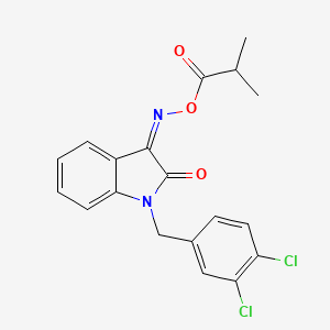 molecular formula C19H16Cl2N2O3 B2360700 [(3Z)-1-[(3,4-dichlorophenyl)methyl]-2-oxo-2,3-dihydro-1H-indol-3-ylidene]amino 2-methylpropanoate CAS No. 303996-84-1