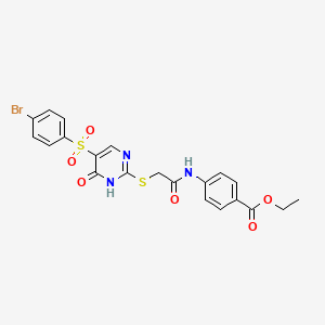 molecular formula C21H18BrN3O6S2 B2360790 ethyl 4-(2-{[5-(4-bromobenzenesulfonyl)-6-oxo-1,6-dihydropyrimidin-2-yl]sulfanyl}acetamido)benzoate CAS No. 893789-10-1