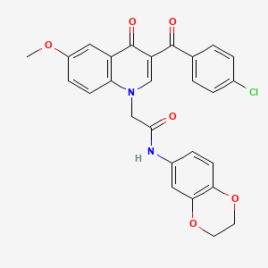 B2360862 2-[3-(4-chlorobenzoyl)-6-methoxy-4-oxoquinolin-1-yl]-N-(2,3-dihydro-1,4-benzodioxin-6-yl)acetamide CAS No. 872198-59-9