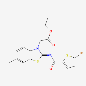 molecular formula C17H15BrN2O3S2 B2360872 ethyl 2-[(2Z)-2-[(5-bromothiophene-2-carbonyl)imino]-6-methyl-2,3-dihydro-1,3-benzothiazol-3-yl]acetate CAS No. 865246-82-8
