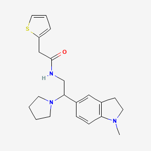molecular formula C21H27N3OS B2360880 N-(2-(1-methylindolin-5-yl)-2-(pyrrolidin-1-yl)ethyl)-2-(thiophen-2-yl)acetamide CAS No. 922137-29-9