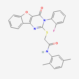 molecular formula C26H20FN3O3S B2361048 N-(2,5-dimethylphenyl)-2-{[5-(2-fluorophenyl)-6-oxo-8-oxa-3,5-diazatricyclo[7.4.0.0^{2,7}]trideca-1(9),2(7),3,10,12-pentaen-4-yl]sulfanyl}acetamide CAS No. 872207-87-9