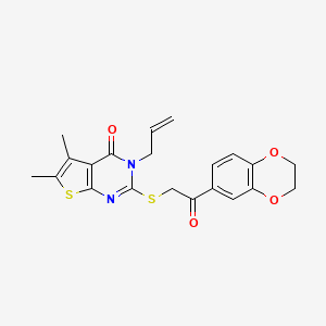 molecular formula C21H20N2O4S2 B2361108 2-[2-(2,3-Dihydro-1,4-benzodioxin-6-yl)-2-oxoethyl]sulfanyl-5,6-dimethyl-3-prop-2-enylthieno[2,3-d]pyrimidin-4-one CAS No. 690644-88-3