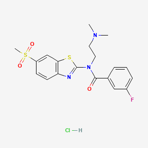 molecular formula C19H21ClFN3O3S2 B2361115 N-(2-(dimethylamino)ethyl)-3-fluoro-N-(6-(methylsulfonyl)benzo[d]thiazol-2-yl)benzamide hydrochloride CAS No. 1219220-78-6