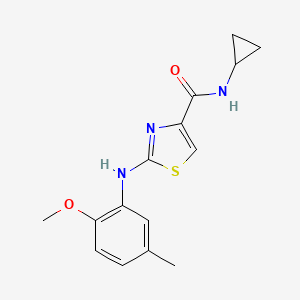 molecular formula C15H17N3O2S B2361147 N-cyclopropyl-2-((2-methoxy-5-methylphenyl)amino)thiazole-4-carboxamide CAS No. 1170653-09-4