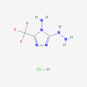 molecular formula C3H6ClF3N6 B2361156 3-hydrazino-5-(trifluoromethyl)-4H-1,2,4-triazol-4-amine hydrochloride CAS No. 1172756-64-7