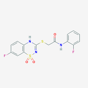 molecular formula C15H11F2N3O3S2 B2361186 2-[(7-fluoro-1,1-dioxo-4H-1lambda6,2,4-benzothiadiazin-3-yl)sulfanyl]-N-(2-fluorophenyl)acetamide CAS No. 886953-64-6