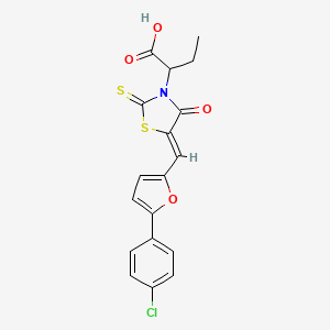 molecular formula C18H14ClNO4S2 B2361195 (Z)-2-(5-((5-(4-chlorophenyl)furan-2-yl)methylene)-4-oxo-2-thioxothiazolidin-3-yl)butanoic acid CAS No. 892633-98-6