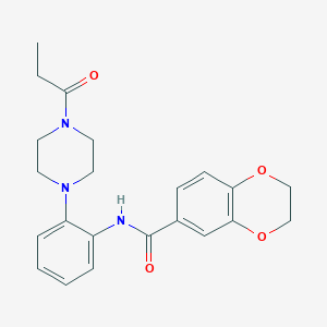 molecular formula C22H25N3O4 B236124 N-[2-(4-propanoylpiperazin-1-yl)phenyl]-2,3-dihydro-1,4-benzodioxine-6-carboxamide 