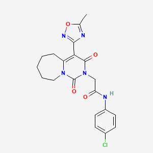 molecular formula C20H20ClN5O4 B2361251 N-(4-chlorophenyl)-2-[4-(5-methyl-1,2,4-oxadiazol-3-yl)-1,3-dioxo-3,5,6,7,8,9-hexahydropyrimido[1,6-a]azepin-2(1H)-yl]acetamide CAS No. 1775354-33-0
