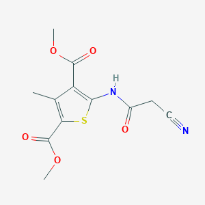 molecular formula C12H12N2O5S B2361258 Dimethyl 5-[(cyanoacetyl)amino]-3-methylthiophene-2,4-dicarboxylate CAS No. 514219-45-5