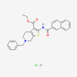 molecular formula C28H27ClN2O3S B2361265 Ethyl 2-(2-naphthamido)-6-benzyl-4,5,6,7-tetrahydrothieno[2,3-c]pyridine-3-carboxylate hydrochloride CAS No. 1217121-39-5
