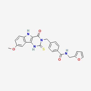 molecular formula C24H20N4O4S B2361278 N-(furan-2-ylmethyl)-4-((8-methoxy-4-oxo-2-thioxo-1H-pyrimido[5,4-b]indol-3(2H,4H,5H)-yl)methyl)benzamide CAS No. 866588-96-7