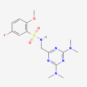 molecular formula C15H21FN6O3S B2361306 N-((4,6-bis(dimethylamino)-1,3,5-triazin-2-yl)methyl)-5-fluoro-2-methoxybenzenesulfonamide CAS No. 2034519-19-0