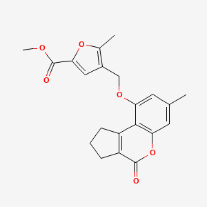molecular formula C21H20O6 B2361332 methyl 5-methyl-4-[(7-methyl-4-oxo-2,3-dihydro-1H-cyclopenta[c]chromen-9-yl)oxymethyl]furan-2-carboxylate CAS No. 376378-34-6